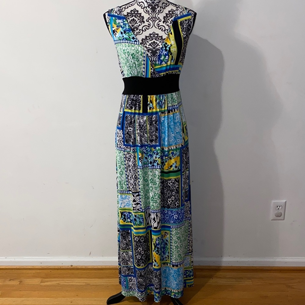 Worship Vibrant Maxi Dress in Blue, Green, and Yellow Size Large